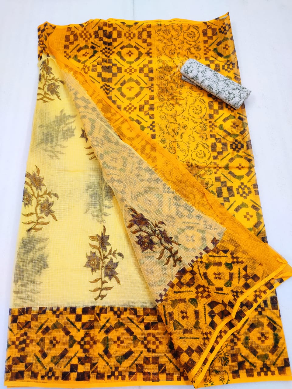 Kota Doria Handblock Printed Saree with blouse