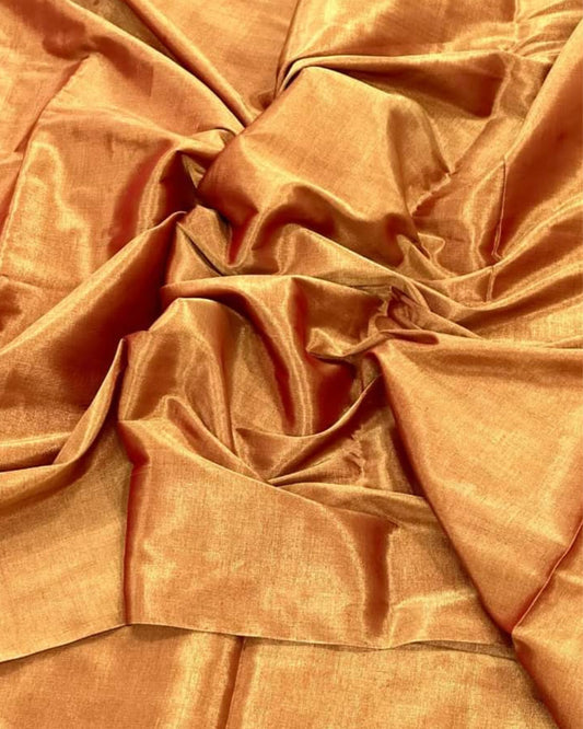 Maheshwari Tissue Silk Saree Dark Orange Color with running blouse - IndieHaat