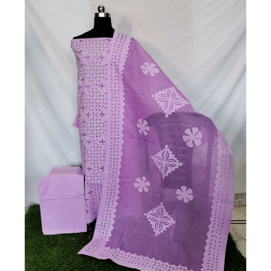 Cotton Applique work Purple  Suit with Organdy Dupatta-Indiehaat