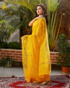 Pure Cotton Kota Doria Saree Goldenrod Yellow Color Jaal Embroidery with running blouse - IndieHaat