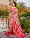 Banarasi Silk Saree Pink & Gold Color with contrast pallu and blouse - IndieHaat