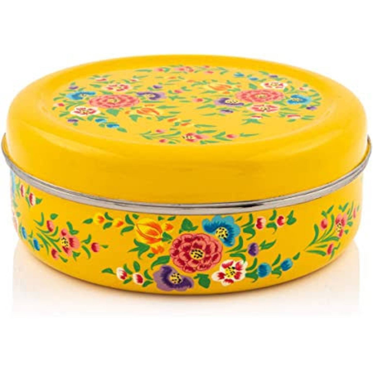 Rajasthani Handpainted Stainless Steel Masala Box Yellow Colour
