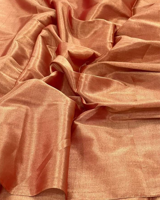 Maheshwari Tissue Silk Saree Copper Brown Color with running blouse - IndieHaat