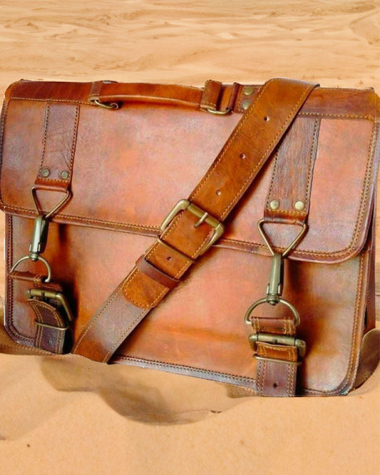 Indiehaat | Pure Camel Leather Laptop Bag Brown Color