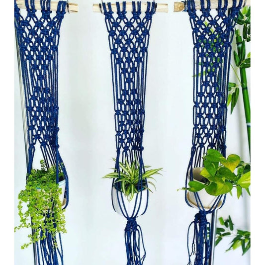 Macrame Blue Colour Plant Hanger 
Set Of 3 Pcs 
Size: 32" Long-Indiehaat