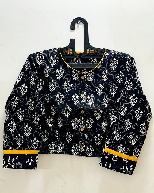 Indiehaat | Pure Cotton Crop Top Black Color Hand Printed Size 36 To 46