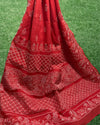 Kota Doria Saree Dark Crimson Red Color Chikankari work without blouse - IndieHaat