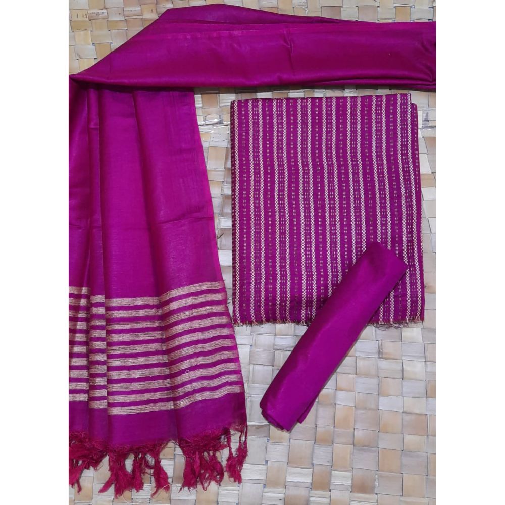 Katan Silk Purple color Suit Piece with Bottom and Dupatta Handcrafted-Indiehaat