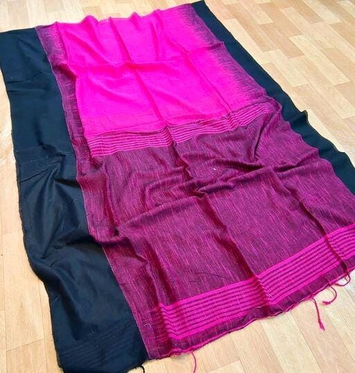Handloom Cotton Ikkat Weaving Pink and Blue Saree with Contrast Blouse-Indiehaat