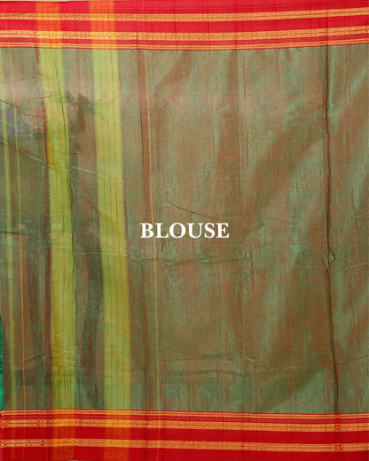 ILKAL Handloom Cotton Silk Saree Fern Green Color with running blouse - IndieHaat