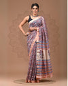 Maheshwari Silk Saree multi Handblock Printed With running blouse (Silk by Silk)