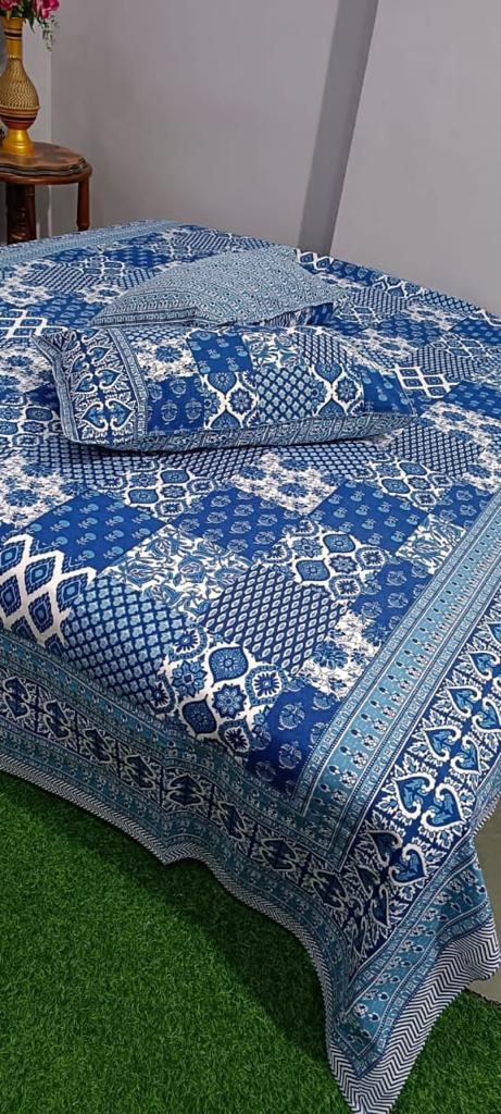 Cotton King Size Double Bedsheet (Size: 90" x 108") - IndieHaat Royal Blue Color with 2 Pillow Cover (Size: 18" x 27") - IndieHaat