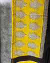 IndieHaat | Chanderi Silk Black&Yellow Saree Handblock Printed Running Blouse Bagru Ajrakh Dabu