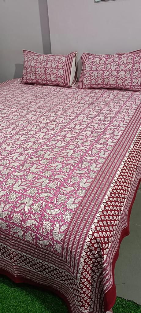 Cotton King Size Double Bedsheet (Size: 90" x 108") - IndieHaat Magenta Pink Color with 2 Pillow Cover (Size: 18" x 27") - IndieHaat
