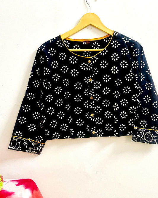 Indiehaat | Pure Cotton Crop Top Black Color Hand Printed Size 36 To 46