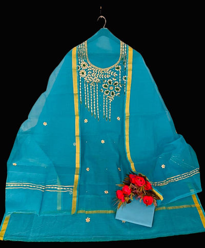Kota Doria Suit HandEmbroidery 13% Off - IndieHaat