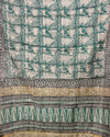 Indiehaat | Kota Cotton Green Saree Hanblock printed running blouse Bagru Ajrakh Dabu