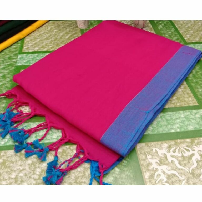 Pure Handloom Mul Cotton Pink Saree 120 Count (Without Blouse)-Indiehaat