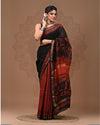 Maheshwari Silk Saree dark red Handblock Printed With running blouse (Silk by Silk)