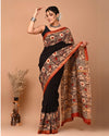 Maheshwari Silk Saree Black Handblock Printed With running blouse (Silk by Silk)