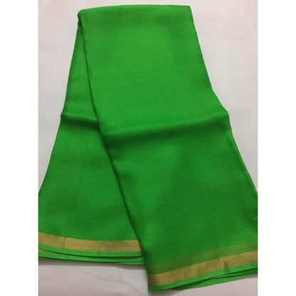 Kota Doria Pure Silk Green Saree Hand Dyed with Blouse-Indiehaat