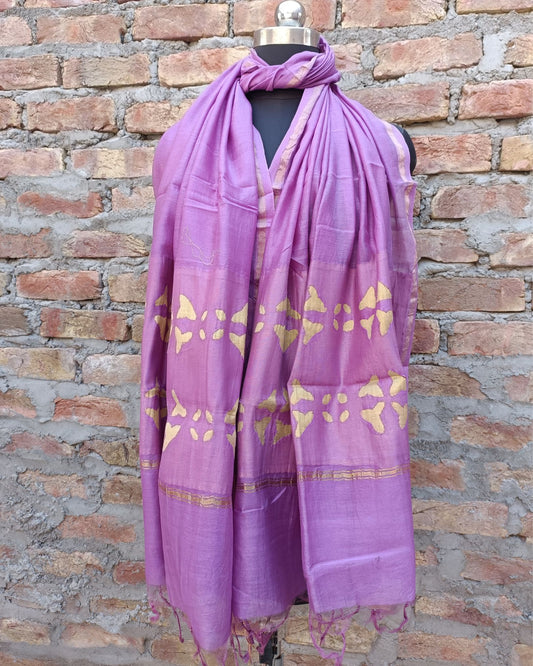 Chanderi Silk Dupatta Lavendar Purple Color Applique Work - IndieHaat