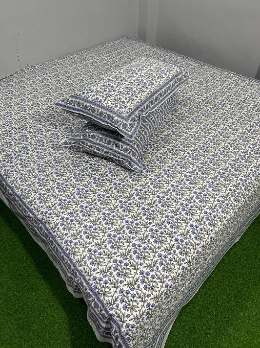 Cotton King Size Double Bedsheet (Size: 90" x 108") - IndieHaat Light Greyish Blue Color with 2 Pillow Cover (Size: 18" x 27") - IndieHaat