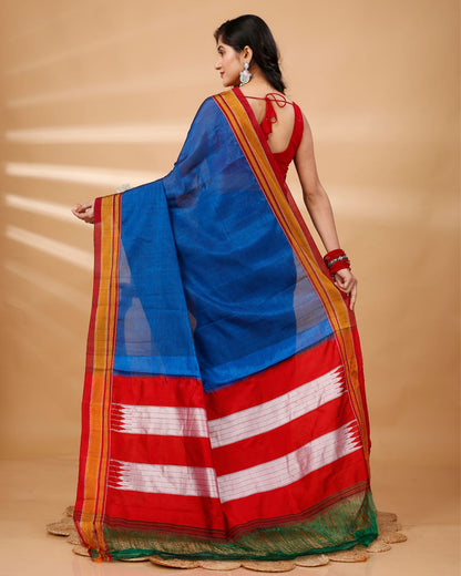 ILKAL Handloom Cotton Silk Saree Royal Blue Color with running blouse - IndieHaat