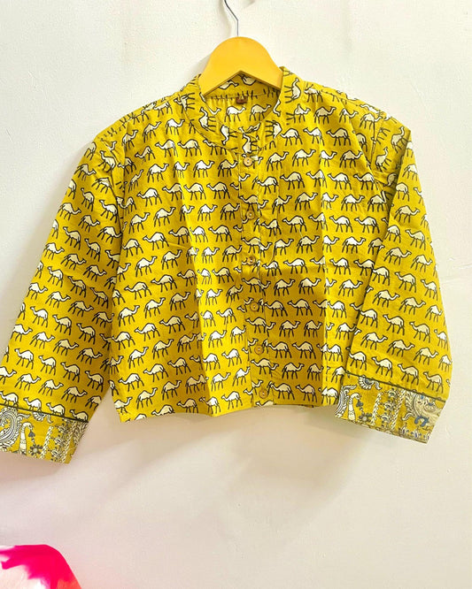 Indiehaat | Pure Cotton Crop Top Yellow Color Hand Printed Size 36 To 46