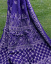 Kota Doria Saree Dark Indigo Color Chikankari work without blouse - IndieHaat