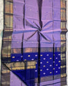 Maheshwari Handloom Handwoven Saree Pastel Lavender Color Double Design Zari Border, flower work Buti pallu and running blouse - IndieHaat
