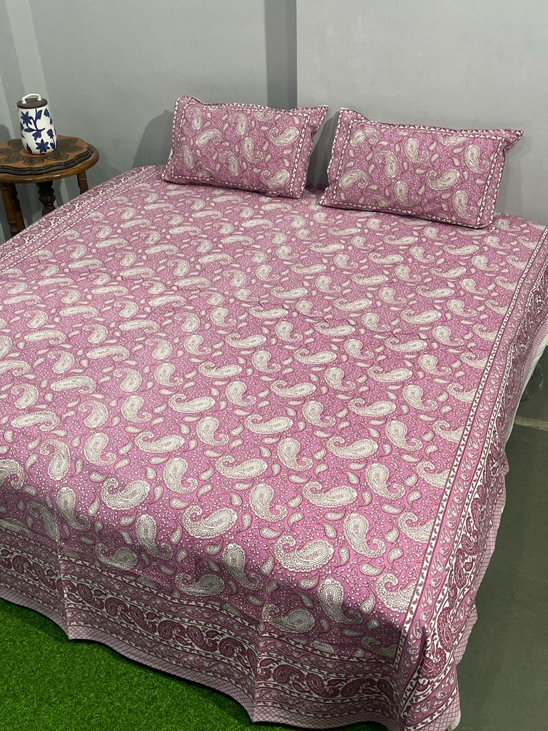 Cotton King Size Double Bedsheet (Size: 90" x 108") - IndieHaat Pinkish Purple Color with 2 Pillow Cover (Size: 18" x 27") - IndieHaat