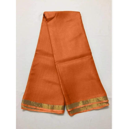 Kota Doria Pure Silk Orange Saree Hand Dyed with Blouse-Indiehaat