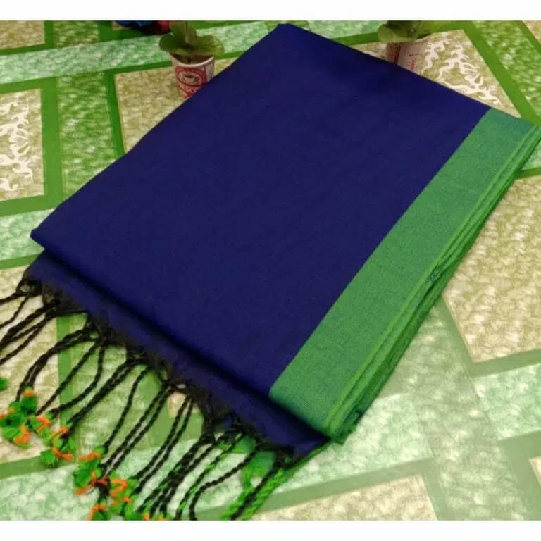Save Big on Pure Handloom Mul Cotton Blue Saree 120 Count (Without Blouse)-Indiehaat