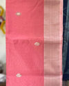 Pure Maheshwari Silk Saree Rose Pink Color Handloom Handwoven Single Design Zari Border with Flower Buti Pallu and contrast blouse - IndieHaat