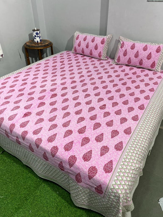 Cotton King Size Double Bedsheet (Size: 90" x 108") - IndieHaat Light Pink Color with 2 Pillow Cover (Size: 18" x 27") - IndieHaat