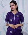 Pure Cotton Kota Doria Suits (Top+Bottom+Dupatta) Purple Color Stitch embroidery with Hand Bandhej work Dupatta - Indiehaat