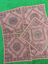 Indiehaat | Khamma Ghani Embellished Cotton Brown Cushion Covers Mirror Work
