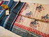 Silkmark Certified Tussar Silk Handloom Handblock Printed Red and Blue Saree with Blouse-Indiehaat