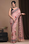 Mulmul Cotton Blockprinted Lustrous Pink Saree