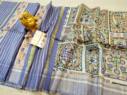 Silkmark Certified Tussar Silk Handloom Handblock Printed Purple Saree with Blouse-Indiehaat