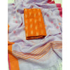 Pure Linen Gray Dupatta With Orange Ikkat Kurti Material-Indiehaat