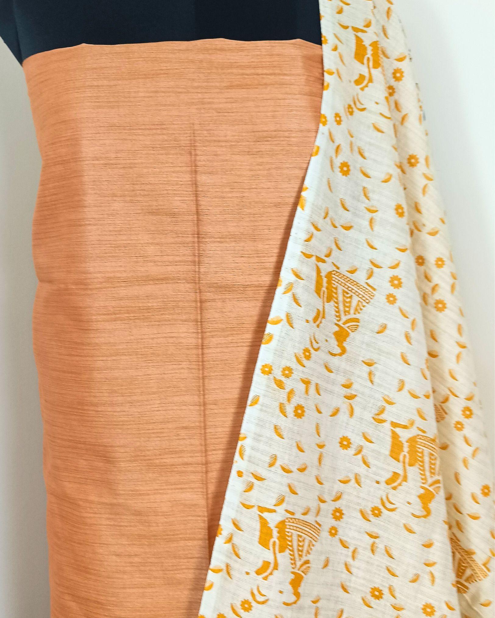 Khadi Silk Plain Suit Peach (Top+Bottom) with Printed Dupatta