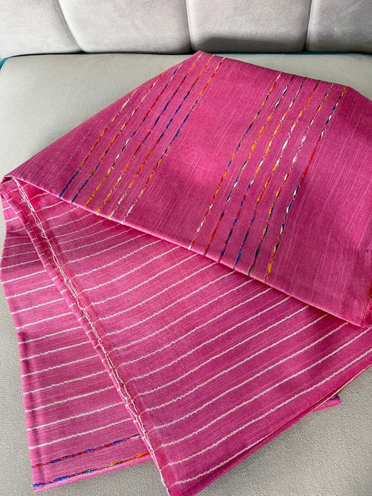 Kota Staple Silk Flag and Sequence Pallu Saree Cranberry Pink Colour with Running Blouse-Indiehaat