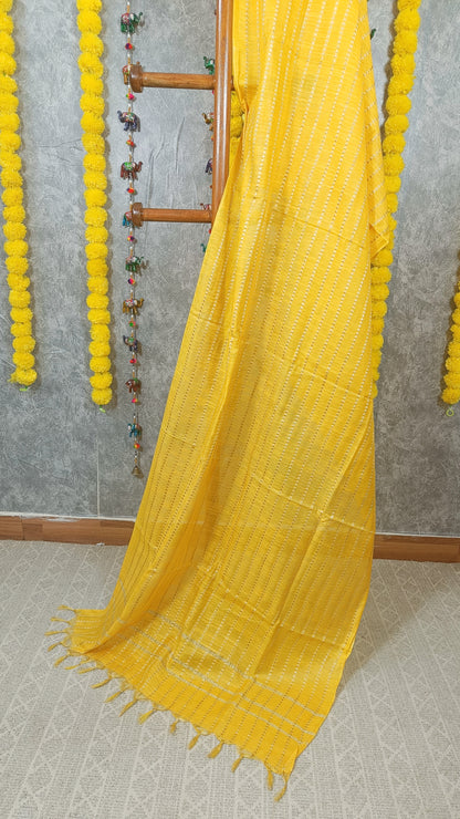 Katan Silk Banarasi Brocade Dupatta Goldenrod Yellow Color - IndieHaat