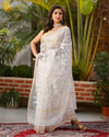 Pure Cotton Kota Doria Saree Off White Color Jaal Embroidery with running blouse - IndieHaat