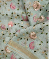 Silk Linen Embroidered Handloom Pista Green Saree with Blouse-Indiehaat