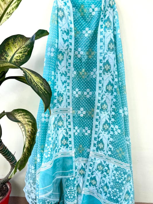 Cotton Silk Suit Unstitched Blue 13% Off - IndieHaat