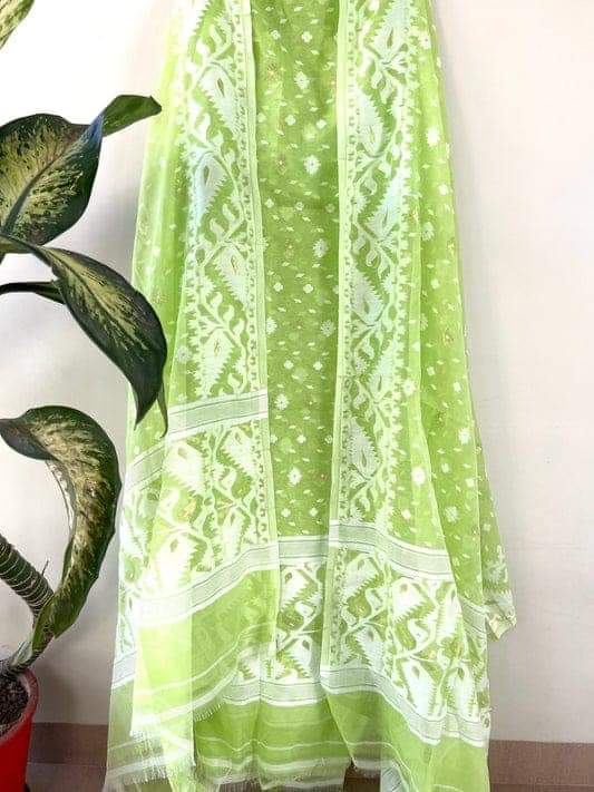 Cotton Silk Suit Unstitched Green 13% Off - IndieHaat