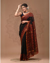 Maheshwari Silk Saree black Handblock Printed With running blouse (Silk by Silk)